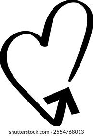 Simple yet expressive illustration featuring a hand drawn heart shape with a bold arrow pointing upwards, conveying feelings of love, affection, and positivity