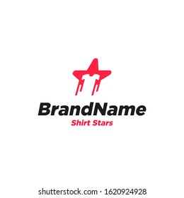 A simple yet fun modern logo design displaying a star with negative space of shirt.