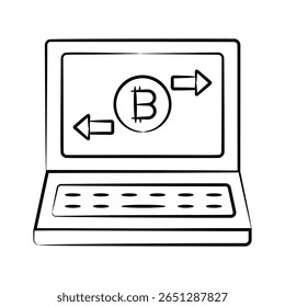 Simple yet handy hand drawn style icon showing online bitcoin trading