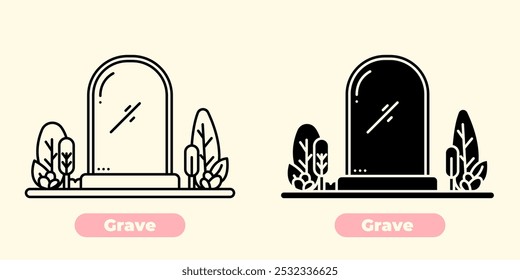 Icono de tumba simple pero impactante, perfecto para memoriales, cementerios y diseños con temática de Halloween. Esta Ilustración vectorial limpia y minimalista presenta una silueta clásica de lápida.