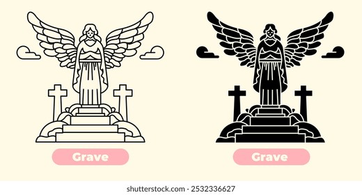 Icono de tumba simple pero impactante, perfecto para memoriales, cementerios y diseños con temática de Halloween. Esta Ilustración vectorial limpia y minimalista presenta una silueta clásica de lápida.