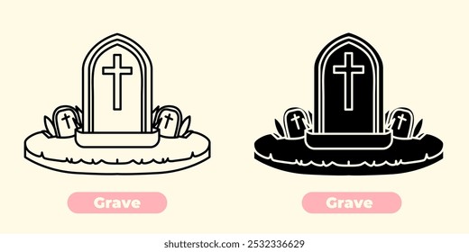 Icono de tumba simple pero impactante, perfecto para memoriales, cementerios y diseños con temática de Halloween. Esta Ilustración vectorial limpia y minimalista presenta una silueta clásica de lápida.