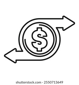 Simple yet impactful line art illustration depicting the concept of money turnover, with arrows rotating around a dollar sign