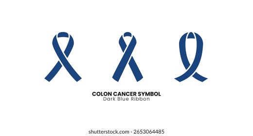Um conjunto simples mas impactante de símbolos de conscientização sobre o câncer de cólon com fita azul-escura, ideal para campanhas de apoio e saúde