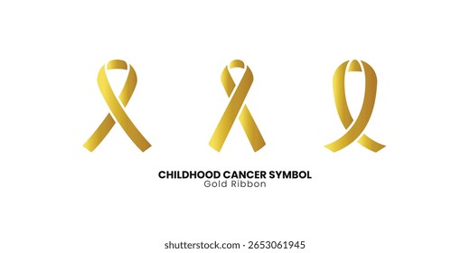 Um conjunto simples mas impactante de símbolos de conscientização sobre o câncer infantil em fita de ouro, ideal para campanhas de apoio e saúde