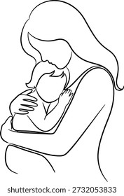 A simple yet intimate line drawing of a mother breastfeeding her child, capturing a moment of love and nurturing.
