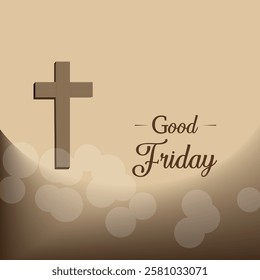 A simple yet meaningful vector illustration for Good Friday, featuring a minimalist cross standing amidst a soft glowing mist. 