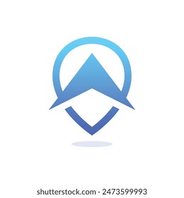 Ein schlichtes, aber dennoch modernes und ikonisches Logo-Design, das eine Stiftposition und einen Pfeil oder eine Ebene kombiniert.