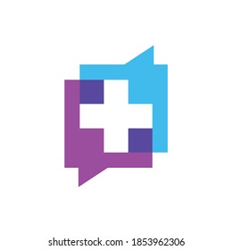 A simple yet modern iconic logo/illustration design combining two chat bubbles and medical cross.