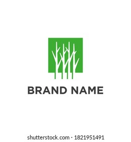 A simple yet modern sophisticated logo design displaying a forest/tree with square leaf. 