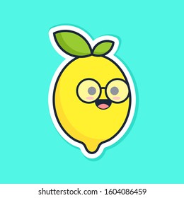 A simple yet playful fun and cute Lemon Sticker design wearing eyeglasses. 