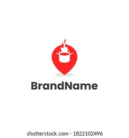 A simple yet playful and modern iconic logo/illustration design displaying a pin location with negative space of pan. 