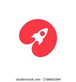 A simple yet playful sophisticated logo design displaying a circle with negative space of rocket. 
