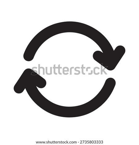 Simple yet powerful black looping arrows icon for refresh, reload, sync, update, repeat, and cycling. Ideal evergreen stock vector for interfaces, apps, websites, badges, and perpetual branding needs.
