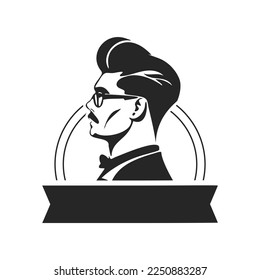 A simple yet powerful black and white logo featuring a stylish man. Minimalist style with clean lines and a simple yet effective design.