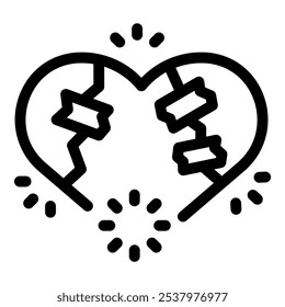 Simple yet powerful black and white line art illustration of a broken heart being patched up