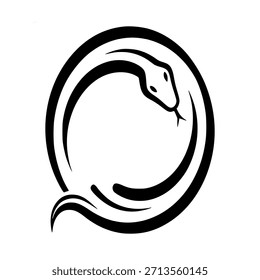 Simple, pero potente Imagen en blanco y negro con una serpiente enrollada en forma circular.