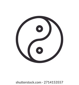 Um simples, mas poderoso ícone de contorno preto e branco do antigo símbolo Yin Yang representando dualidade cósmica e equilíbrio em um design moderno.