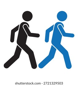 A simple yet powerful graphic illustrates two stick figures, one black and one blue, walking in tandem or side-by-side against a clean white background, symbolizing partnership, progress, a shared journey, diversity, human movement, collaboration, a shared path, or the fundamental act of ambulation and exploration.