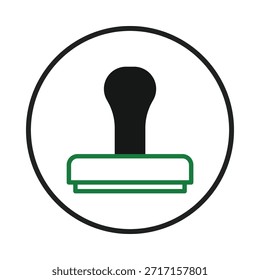 Einfaches, aber kraftvolles Symbol eines Gummistempels, der von Verifizierung und Legitimität umgeben ist. Dieses Emblem stellt die offizielle Genehmigung, Dokumentenautorisierung und geschäftliche Compliance innerhalb eines