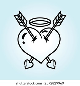 A simple yet powerful illustration of a heart pierced by two arrows, adorned with a halo, symbolizing eternal love.