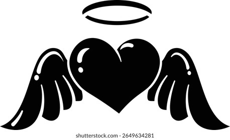 A simple yet powerful image of a heart with wings and a halo, symbolizing pure love and devotion Icon vector solid style.