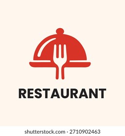 Um logotipo simples, mas poderoso para um restaurante ou serviço de comida, com uma representação minimalista de um cloche e um garfo, significando qualidade de jantar, hospitalidade e serviço eficiente.