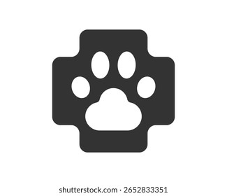 Simples mas poderoso. Uma impressão de pata de estimação dentro de uma cruz médica. Simboliza cuidados veterinários, saúde animal e compaixão. Ideal para clínicas, serviços para animais de estimação e projetos.