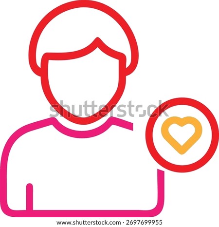 A simple yet powerful user icon featuring a heart, representing affection, endorsement, and positive engagement with a profile or organization, isolated on white.