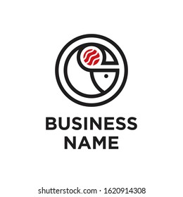 A simple yet sophisticated logo design displaying a Sushi and Fish in the circle/bowl shape. 