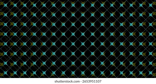 Padrão abstrato simples, mas impressionante, de quadrados azul-esverdeados interconectados em um fundo preto profundo. Versátil para apresentações, banners e gráficos criativos.