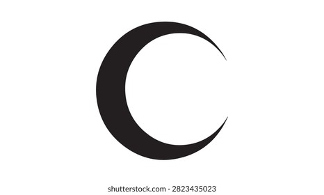 A simple yet striking black crescent moon symbol, isolated against a clean white background, representing celestial beauty and mystique.