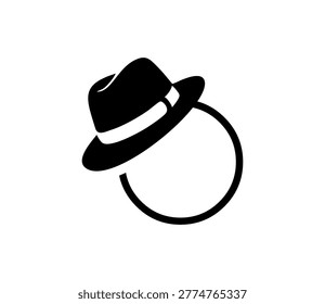 A simple yet striking black fedora hat icon, featuring a clean design with a white band, set against a pristine white background.