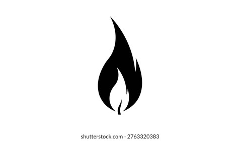 A simple yet striking black flame icon, symbolizing warmth, energy, and the element of fire. This minimalist design is versatile for various applications.