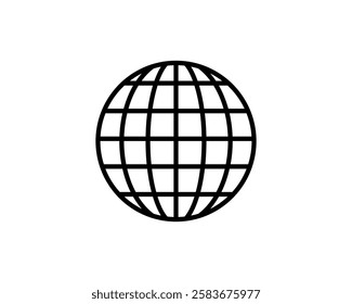 Simple yet striking black globe icon.  Perfect for websites, apps, or presentations needing a clean, modern global theme. Represents connection, international business, or worldwide reach.