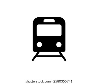 Simple yet striking black icon of a train on tracks. Perfect for apps, websites, or infographics needing a clean, modern transportation symbol.