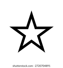 Um símbolo de estrela preta simples, mas impressionante, colocado sobre um fundo branco limpo, transmitindo um senso de excelência, realização e sucesso. A estrela de cinco pontas é um elemento de design clássico usado em vários contextos, desde design gráfico e logotipos a prêmios e classificações. Esta imagem pode ser usada como um elemento gráfico versátil ou ícone em vários projetos criativos.