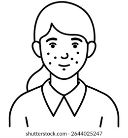 A simple yet striking black and white vector illustration portrays a young woman with visible acne and skin blemishes.