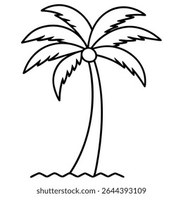 A simple yet striking black and white vector illustration features a palm tree on a serene tropical island. 