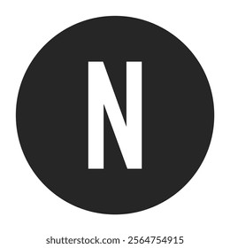 Simple yet striking design of a bold white letter N centered on a black circular background. Perfect for logos, branding, or monochromatic graphic designs.