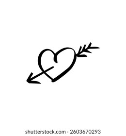 A simple yet striking design features a heart with an arrow crossing through it, symbolizing love and romance. The artwork is presented with a minimalist approach and bold lines.