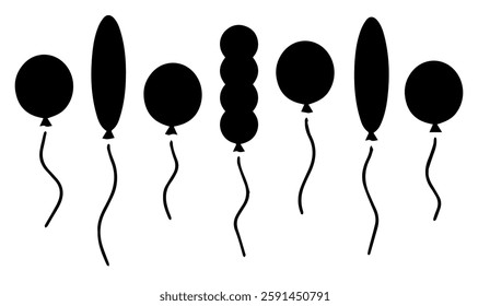 Simple yet striking, a dynamic arrangement of monochrome balloon silhouettes against stark white evokes a sense of festivity and minimalist charm