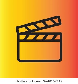 Um simples, mas impressionante ícone de filme clapperboard definido contra um fundo laranja colorido para amarelo gradiente simbolizando cinema e filmagem.