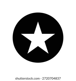 Um design gráfico simples, mas impressionante, com um círculo preto com uma estrela branca de cinco pontas no centro, colocado sobre um fundo branco plano, criando um efeito visual arrojado e atraente.