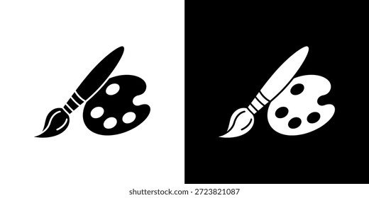 Gráfico simples, mas impressionante, de um pincel e paleta em um design dividido em preto e branco.