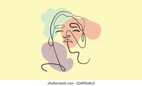 A simple, yet striking hand-drawn representation of a woman's face in the form of a single, uninterrupted line on an abstract geometric background Boho Wall Print Digital Print