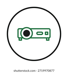 Ilustración simple pero llamativa de un proyector con contornos claros y modernos ideal para resaltar la tecnología visual en presentaciones, materiales educativos o comunicaciones comerciales