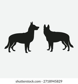 Simple yet striking illustration of two black dog silhouettes standing face to face, showcasing a minimalist and modern style on a white background