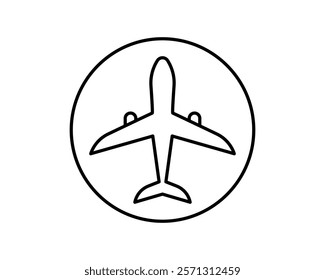 Simple yet striking line art illustration of an airplane enclosed in a circle. Perfect for travel websites, app icons, or any project needing a clean, modern design.