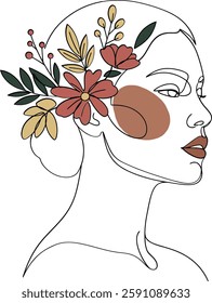 A simple yet striking profile of a woman with floral elements in her hair, exuding a calm and serene mood.